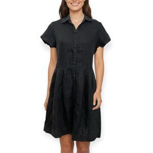 Neiman Marcus Women's Shirt Dress Black Linen Short Sleeve Size Small Classic